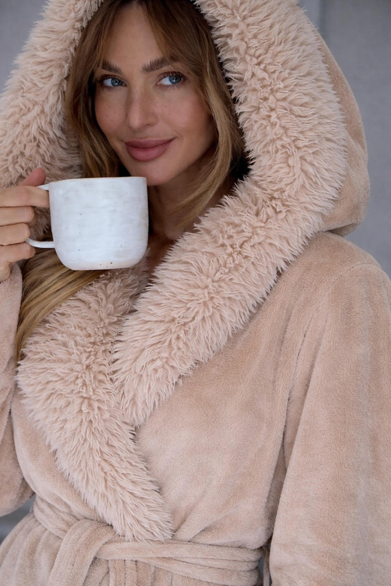 L&L Ana 2646 Angora dlhý dámsky plyšový župan s kožušinou
