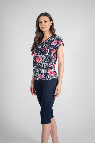 676 Dámske pyžamo s podrážkou Forex - tmavomodré