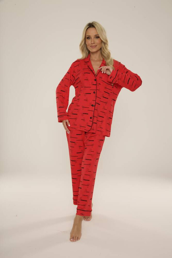 718 Madeleine Cat Love Dámske pyžamo Forex - červené