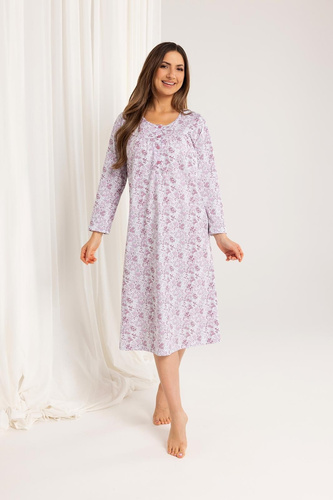 Dámska nočná košeľa Regina 017 ružová - bavlnená, s dlhým rukávom, pohodlná a klasická