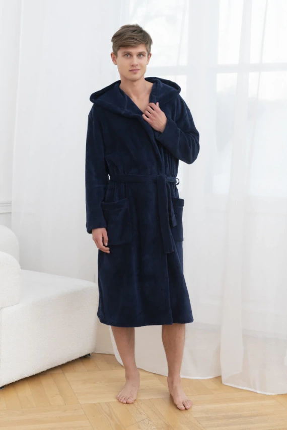 Mimas Pánsky župan s kapucňou Italian Fashion - tmavomodrý