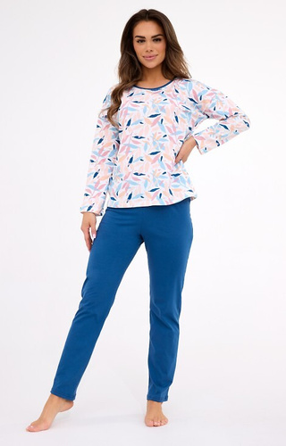 392/451 Amelia Cornette - dámske bavlnené pyžamo, farebné listy, dlhý rukáv