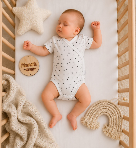 Mamatti BK16225 zavinovacie body pre bábätká s krátkym rukávom, vzor hviezdičky