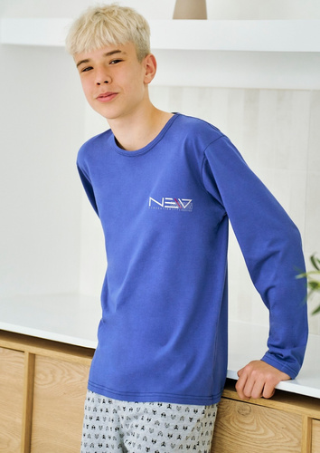 Chlapčenské pyžamo Emil 3506 Taro - bavlna, dlhý rukáv, modré