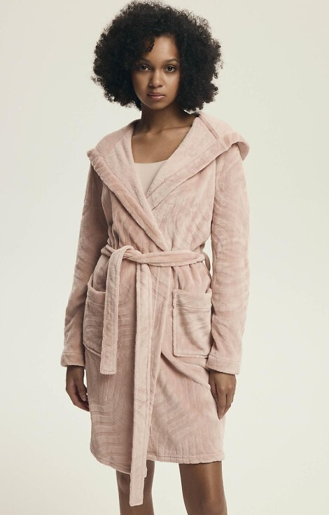 43602 Devyn Dámsky župan s kapucňou Henderson dusty rose - krátky, teplý, velúr