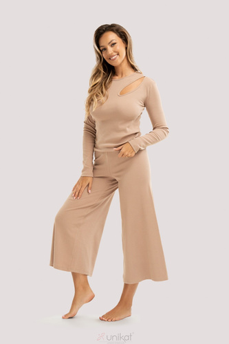 Zen pyžamo béžové - elegantné bavlnené pyžamo s dlhými rukávmi, nohavice v dĺžke 7/8