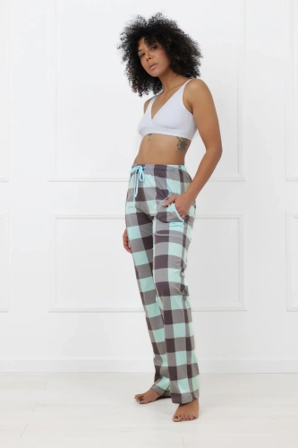 Dámske dlhé bavlnené nohavice Sandra Italian Fashion kockované s vreckami