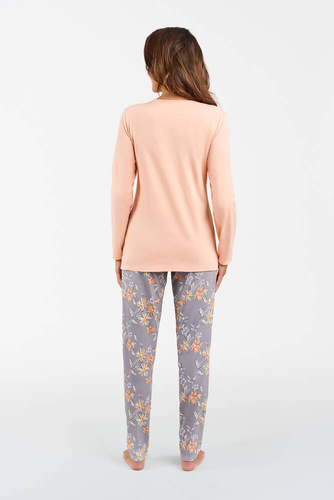 Kasali Dámske pyžamo a nohavice s dlhým rukávom Italian Fashion - lososová/potlač