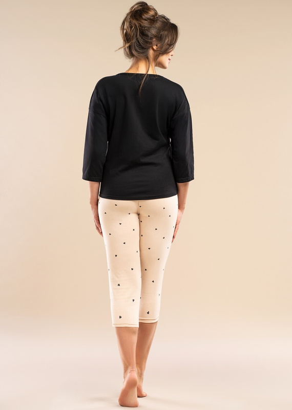 Dámske pyžamo MK30 Night Song Belle Reverie čierne - bavlna, 7/8 rukáv, pohodlie a ženský štýl