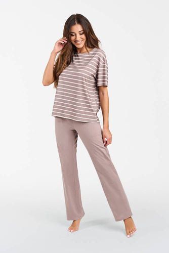 Betty Dámske pyžamo s krátkym rukávom a dlhými nohavicami Italian Fashion - cappuccino/print cappuccino