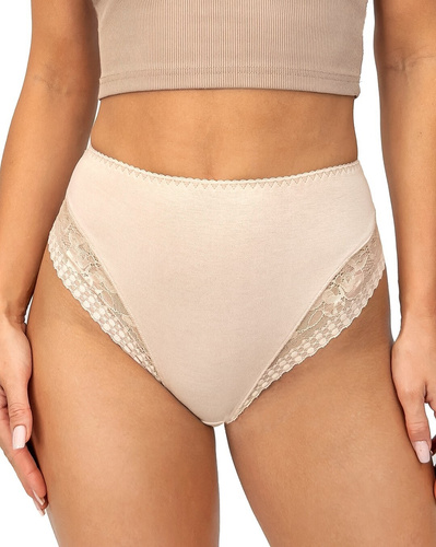 Figs 235 Donna beige - dámske viskózové nohavičky s vysokým pásom a čipkou