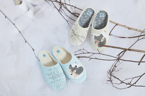 Fixy Sorbetto blue - teplé dámske papuče s protišmykovou podrážkou a potlačou