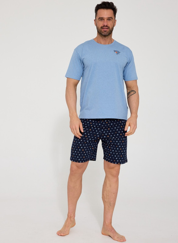 Pánske pyžamo Sport 326/203 Cornette blue - pánske letné pyžamo z bavlny, krátke rukávy, šortky, športový štýl a maximálne pohodlie