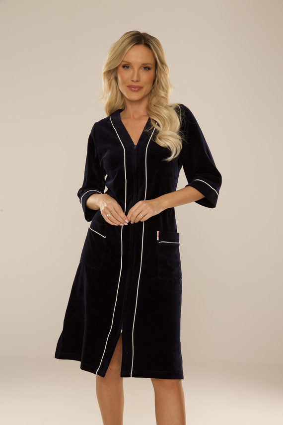 974 / 352 Dámsky župan z velúru Forex - tmavomodrý