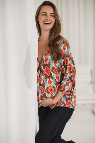 Bahama Mama Milk&Love tehotenská blúzka s boho potlačou - viskóza, 3/4 rukáv, oversize