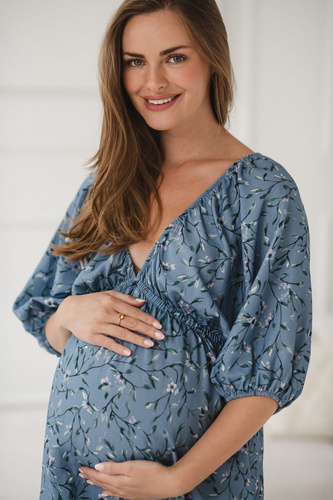 Milk Sun Šaty na tehotenstvo a dojčenie Milk&Love modré kvetinové šaty
