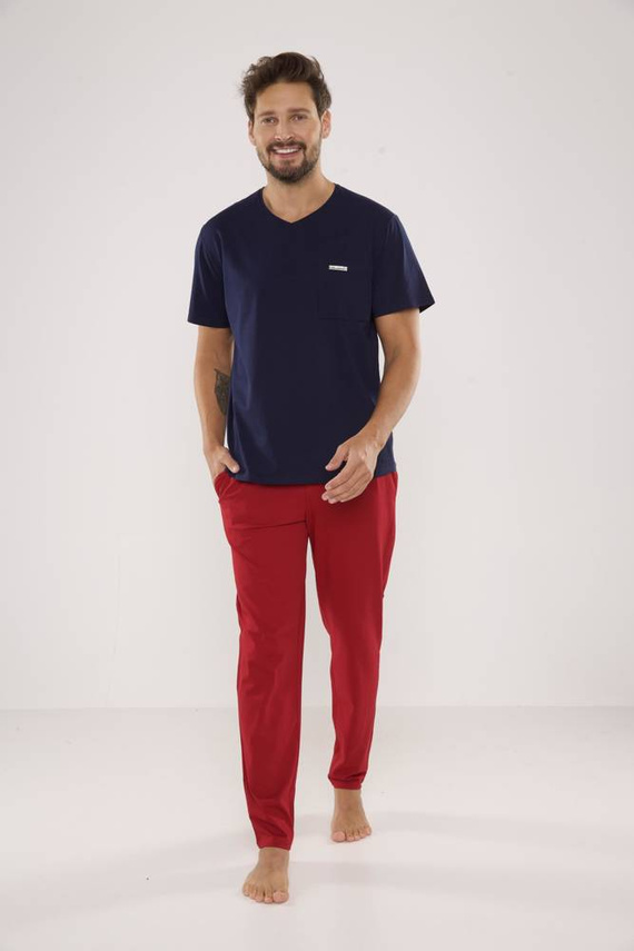 624 Kevin Forex Pánske pyžamo - námornícka modrá-bordeaux