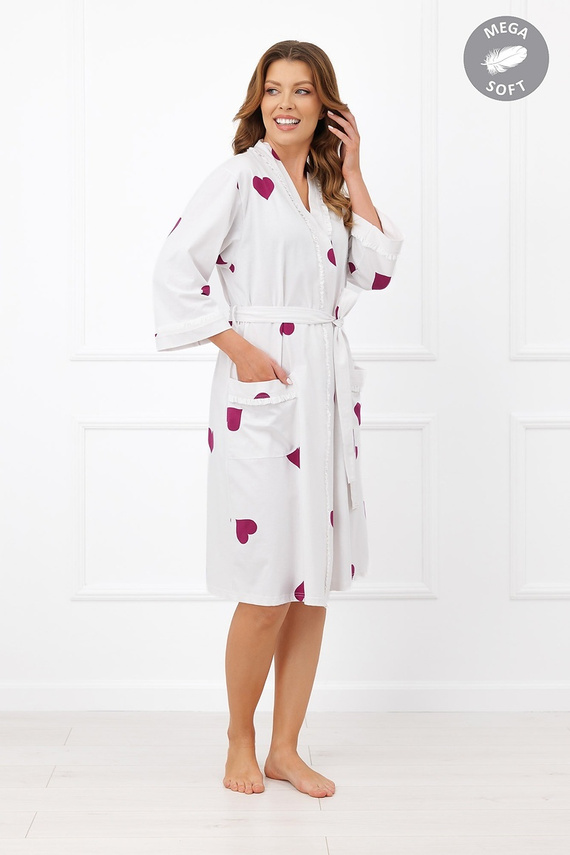 Italian Fashion Kioga dámsky župan Mega Soft ecru srdcia 3/4 rukáv