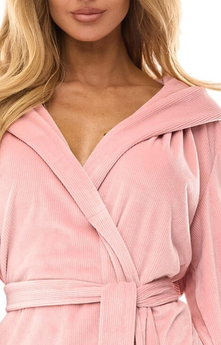 2509 Dámsky župan L&L Luna krátky s kapucňou púdrovo ružový - pohodlný a ľahký