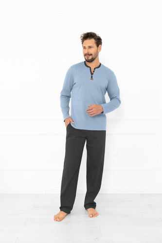 Julius pánske pyžamo Italian Fashion steel - bavlna, košeľa na gombíky