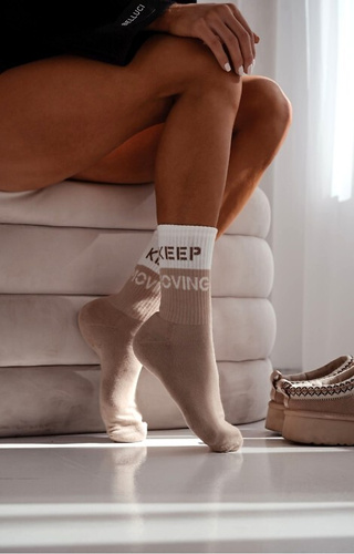 0071-008 Unikátne dámske ponožky Milena béžové - polovičné froté, bavlnené, teplé a pohodlné