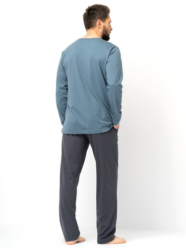 Pánske pyžamo Key MNS 627 sivé - bavlna, dlhý rukáv, klasický strih