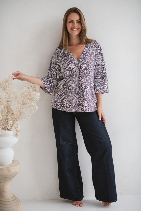 Bahama Mama Milk&Love tehotenská blúzka s tropickou potlačou, viskóza, 3/4 rukáv, oversize