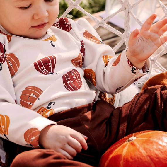 Halloweenske detské body Eevi - ecru, tekvice, bavlna