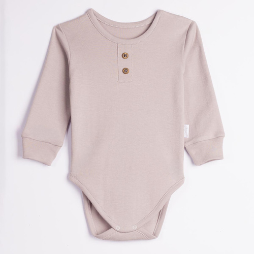 228096 Nicol FARMA dojčenské body sivé s dlhým rukávom Henley bavlna