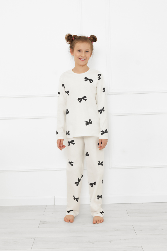 Dievčenské pyžamo Fiocca- ecru, bavlna, dlhý rukáv a nohavice Talianska móda