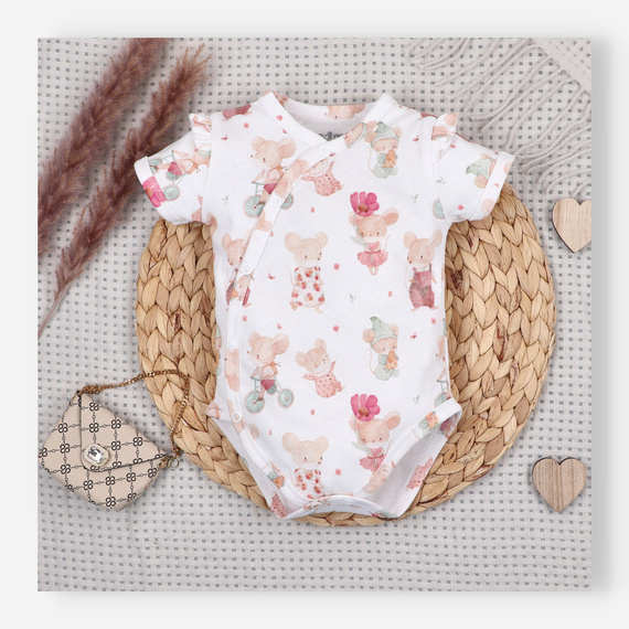 Detské body Nini Little Mouse organická bavlna zavinovacie krátky rukáv