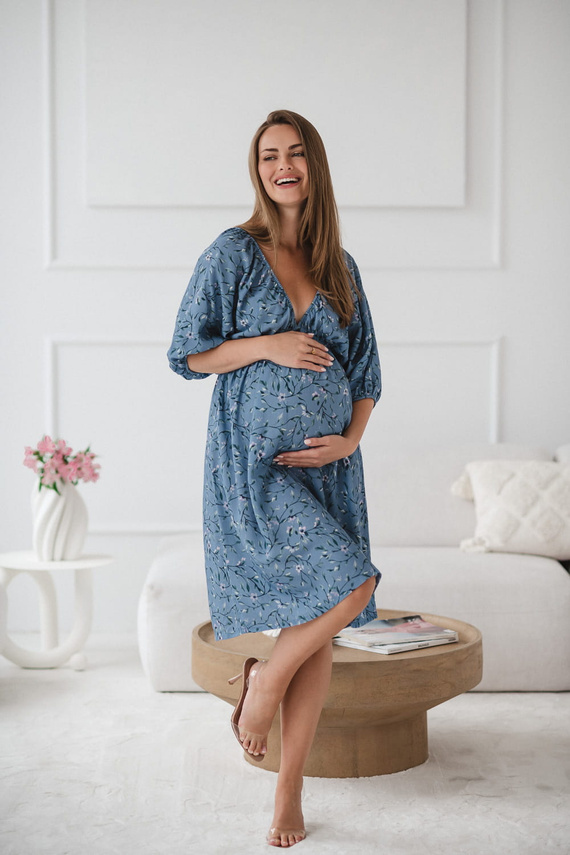 Milk Sun Šaty na tehotenstvo a dojčenie Milk&Love modré kvetinové šaty