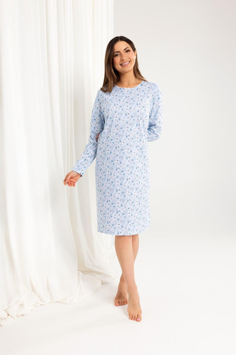 164 Nočná košeľa Regina modrá - dlhý rukáv, klasický strih, pohodlie na chladné noci