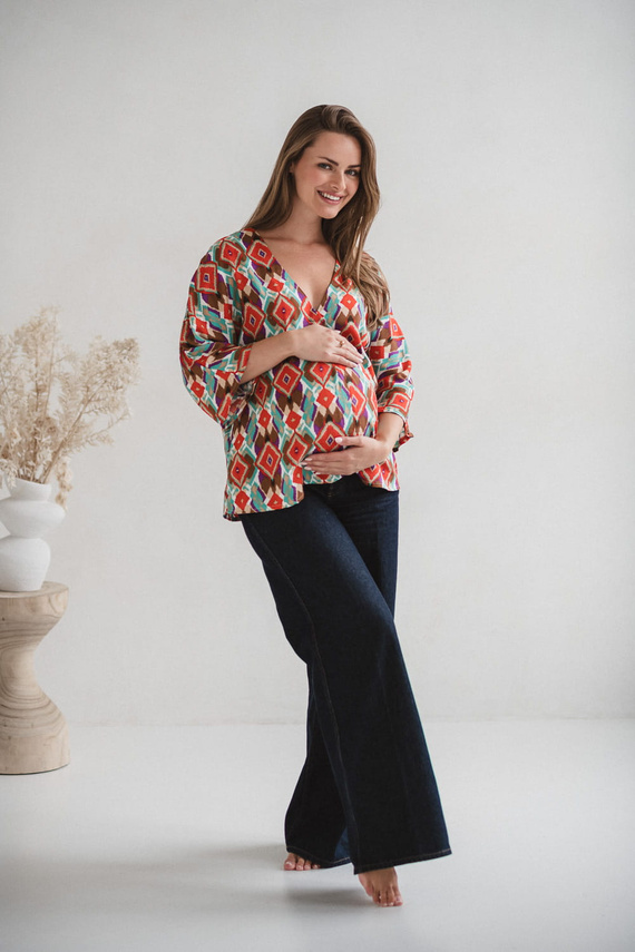 Bahama Mama Milk&Love tehotenská blúzka s boho potlačou - viskóza, 3/4 rukáv, oversize