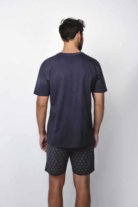 Diaz Pánske pyžamo s krátkym rukávom, šortky Italian Fashion - námornícka modrá/potlač