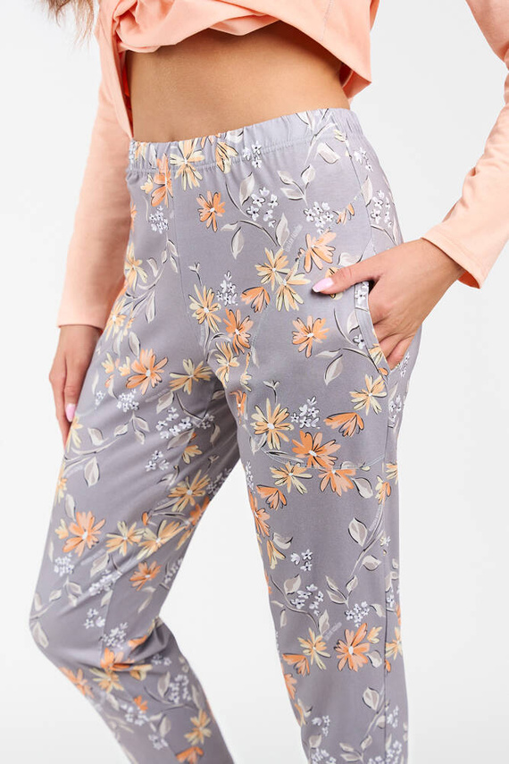 Kasali Dámske pyžamo a nohavice s dlhým rukávom Italian Fashion - lososová/potlač