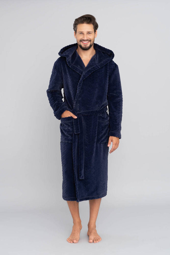 Zygmunt Pánsky župan s kapucňou Italian Fashion - tmavomodrý