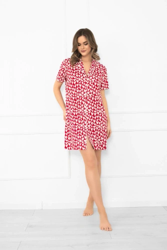 Ksenia Italian Fahion - dámska bavlnená nočná košeľa so srdiečkami, zapínanie na gombíky, krátky rukáv