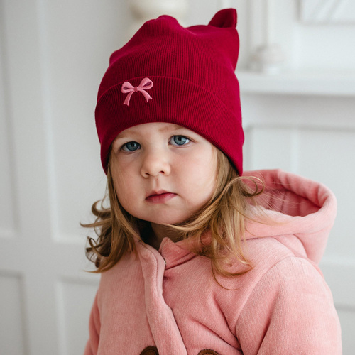 Fluffy Tails Detská čiapka Eevi - bordová, bavlnená, s ušami