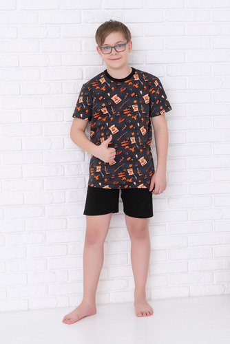 Westernové chlapčenské pyžamo s krátkym rukávom, nohavice Italian Fashion- graphite/black