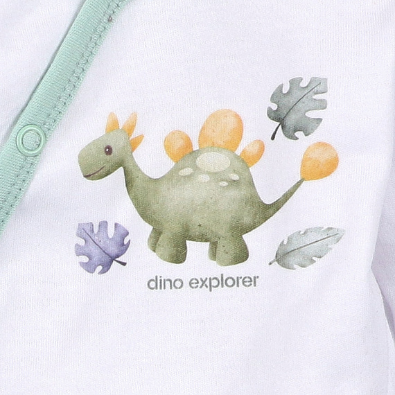 ABN-5562 Dino Explorer Envelope body Nini white | Organická bavlna pre novorodencov