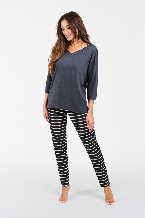 Betty Dámske pyžamo 3/4 rukáv, dlhé nohavice Italian Fashion - grafitová/grafitová potlač