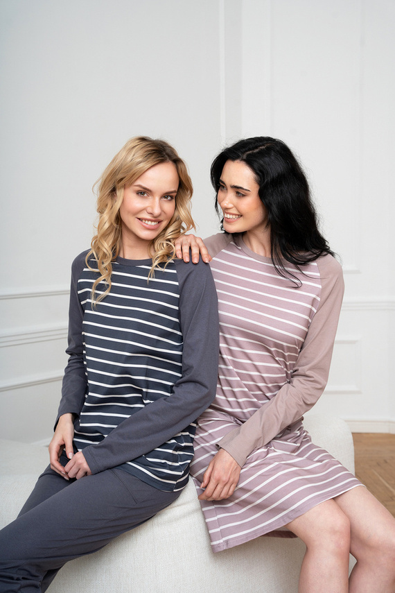 Oda Dámske pyžamo s dlhým rukávom a dlhými nohavicami Italian Fashion - grafitová/grafitová potlač