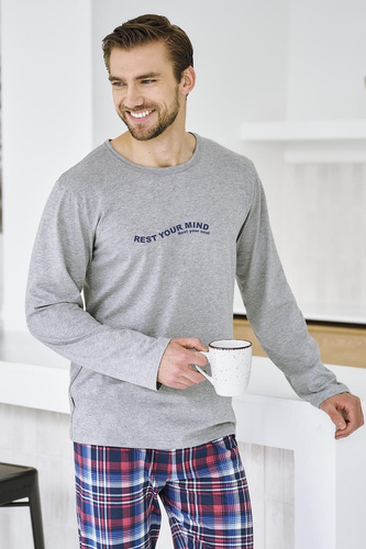 Pánske pyžamo Franco 3478 Taro sivé - bavlna, dlhý rukáv, pohodlie a štýl