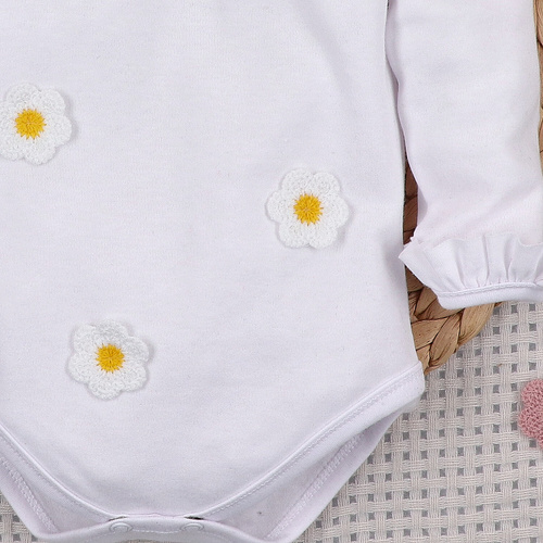 NINI LITTLE FLOWERS biele detské body z organickej bavlny s výšivkou ABN-5761/BIA