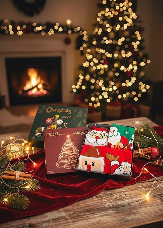 Veselá vianočná ponožková súprava M898 Wik Unisex - 4 páry vianočných ponožiek v krabici