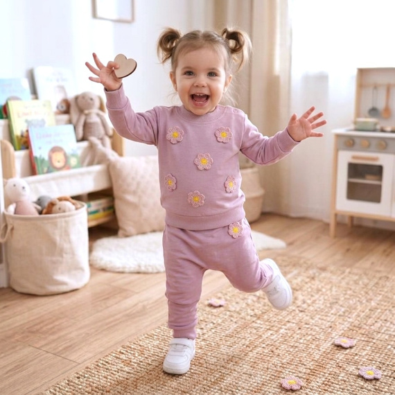 NINI Little flowers detské nohavice z organickej bavlny s výšivkou ABN-5760/ROZ