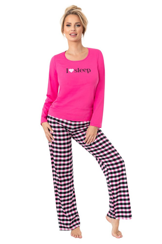 Dámske pyžamo Donna Sleep Long fuchsiová bavlna, dlhý rukáv, balené v plastovom vrecku