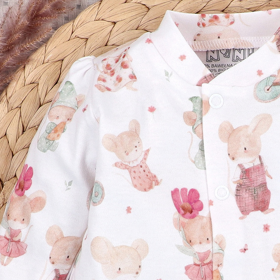 ABN-5540 Nini Happy Animals detské body z organickej bavlny - bez niklových cvočkov, bezpečné a pohodlné pre dieťa