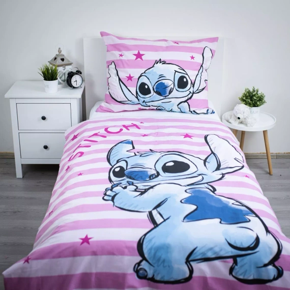 Bavlnené obliečky Lilo i Stitch JF24 140x200 ružové s hviezdami 100% bavlna
